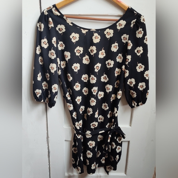 Pink Owl Apparel Women's Black and Cream Floral Print Mini Dress | Size Medium - Picture 1 of 7